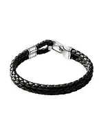 Braided Leather & Sterling Silver Double Row Bracelet