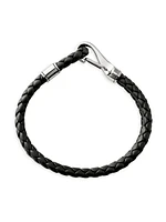 Braided Leather & Sterling Silver Double Row Bracelet