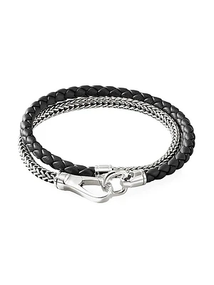 Sterling Silver & Braided Leather Double Wrap Bracelet