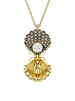 Idyllia Goldtone, Crystal & Imitation Pearl Clamshell Locket Pendant Necklace