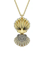 Idyllia Goldtone, Crystal & Imitation Pearl Clamshell Locket Pendant Necklace