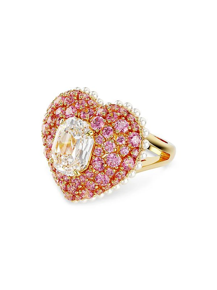 Idyllia Goldtone, Crystal & Imitation Pearl Cocktail Ring