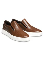 Embossed Leather Slip-On Sneakers