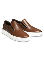 Embossed Leather Slip-On Sneakers