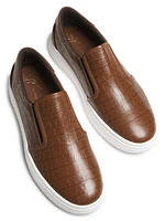 Embossed Leather Slip-On Sneakers