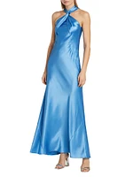 Portico Satin Twist Halter Gown