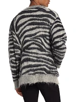 Mohair-Wool Frayed-Trim Zebra Cardigan