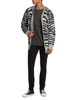 Mohair-Wool Frayed-Trim Zebra Cardigan