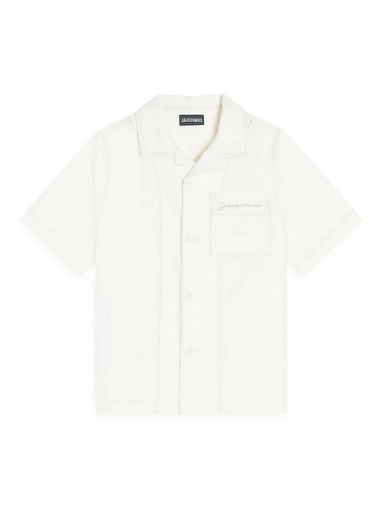 Little Boy’s & Logo-Embroidered Cotton Short-Sleeve Shirt