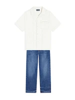 Little Boy’s & Logo-Embroidered Cotton Short-Sleeve Shirt