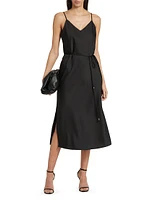 Lilli Belted Satin Midi-Dress