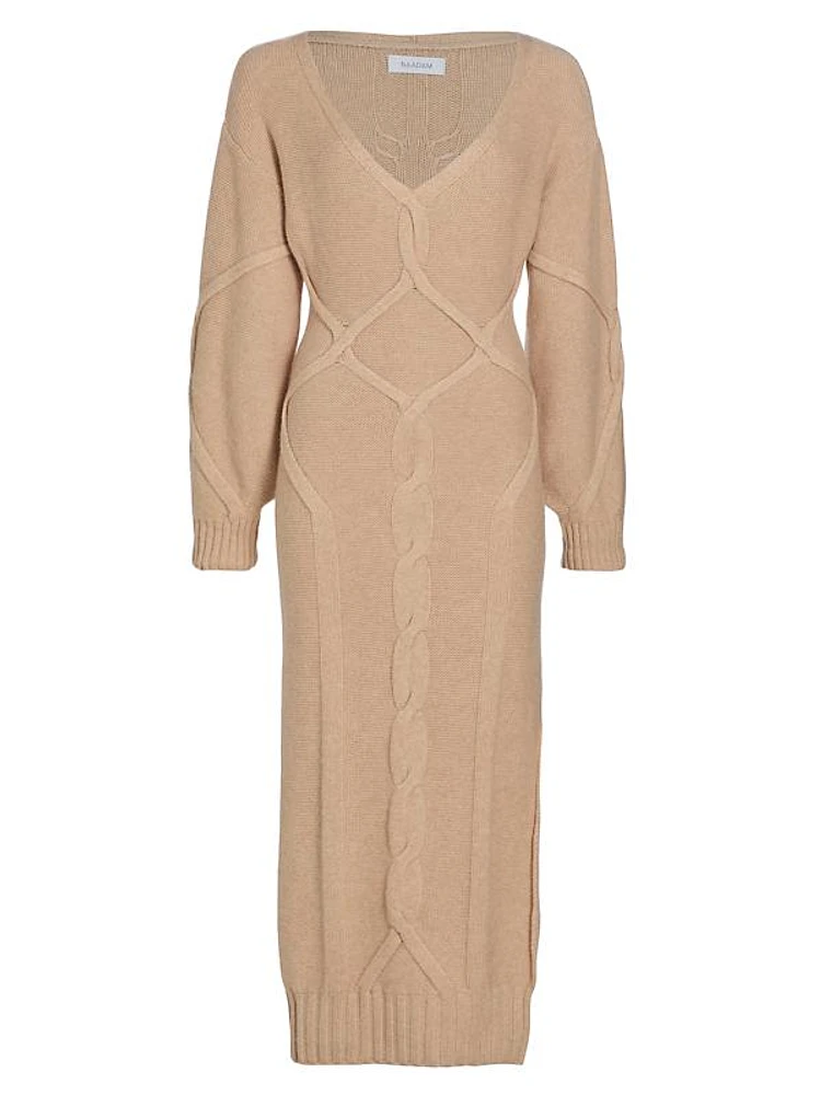 Long-Sleeve Wool & Cashmere Midi-Dress