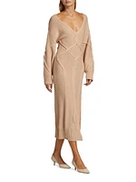 Long-Sleeve Wool & Cashmere Midi-Dress