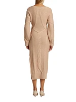 Long-Sleeve Wool & Cashmere Midi-Dress