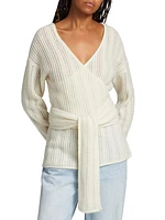 Pointelle-Knit Alpaca-Blend Wrap Sweater