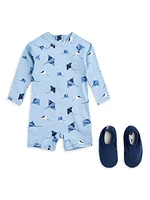 Baby Boy's Stingray Print Rashguard One-Piece Romper & Footie Set