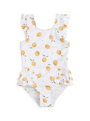 Little Girl's Lemon Print One-Piece Swimsuit