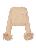 Crew-Neck Sweatshirt With Feather Trim