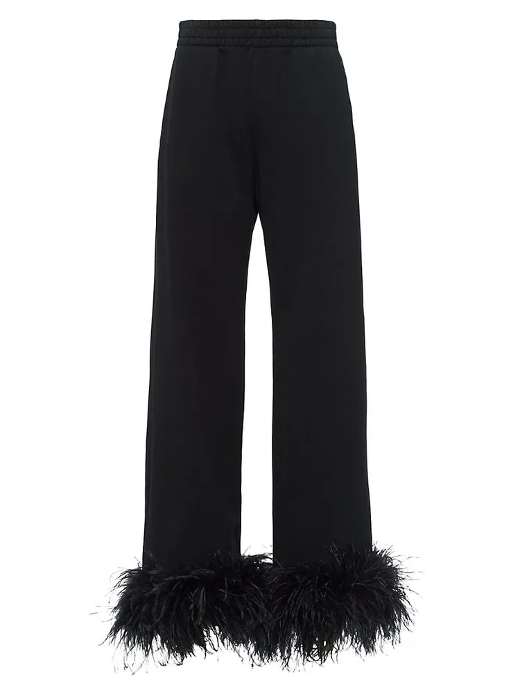 Cotton Fleece Joggers With Feather Trim