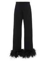 Cotton Fleece Joggers With Feather Trim