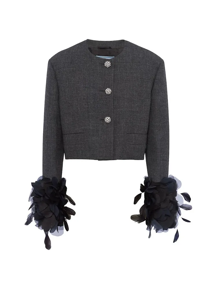 Feather-Trimmed Single-Breasted Wool Jacket