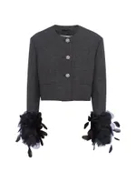 Feather-Trimmed Single-Breasted Wool Jacket