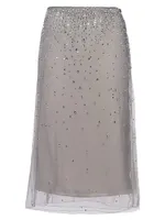 Crystal-Studded Tulle Midi-Skirt