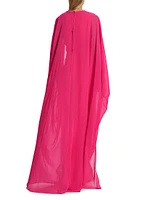 Crepe Chiffon Overlay Cape Gown