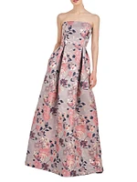 Hera Floral Pleated Strapless Gown