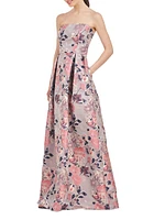 Hera Floral Pleated Strapless Gown