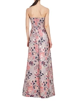 Hera Floral Pleated Strapless Gown