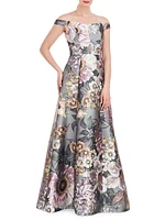 Garland Floral Off-the-Shoulder Gown