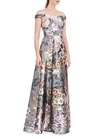 Garland Floral Off-the-Shoulder Gown