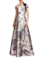 Garland Floral Off-the-Shoulder Gown