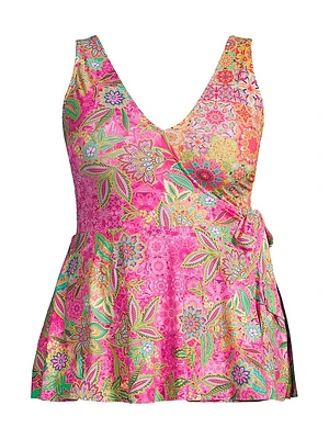 Flamingo Floral Skirted One-Piece Swimsuit