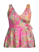 Flamingo Floral Skirted One-Piece Swimsuit