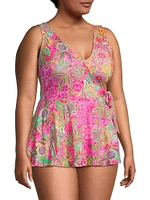 Flamingo Floral Skirted One-Piece Swimsuit