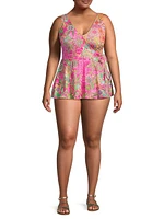 Flamingo Floral Skirted One-Piece Swimsuit