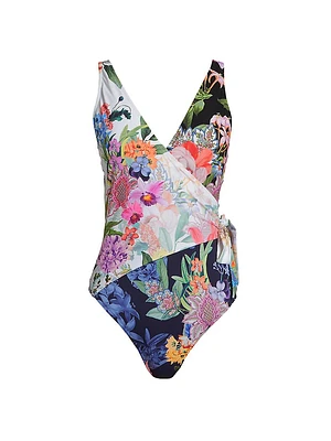 Neon Jungle Wrap One-Piece Swimsuit