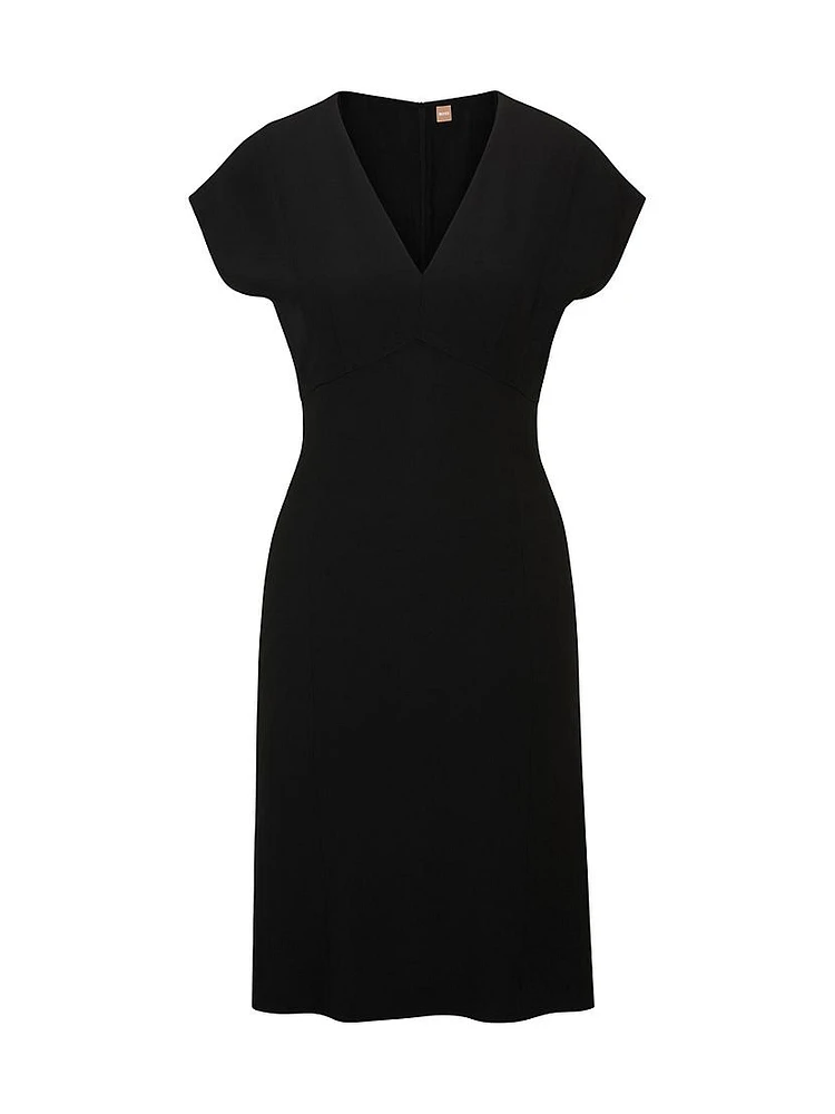 Slim-Fit V-Neck Dress with Cap Sleeves