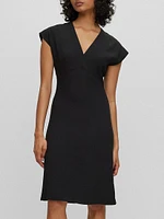 Slim-Fit V-Neck Dress with Cap Sleeves