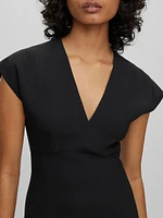 Slim-Fit V-Neck Dress with Cap Sleeves