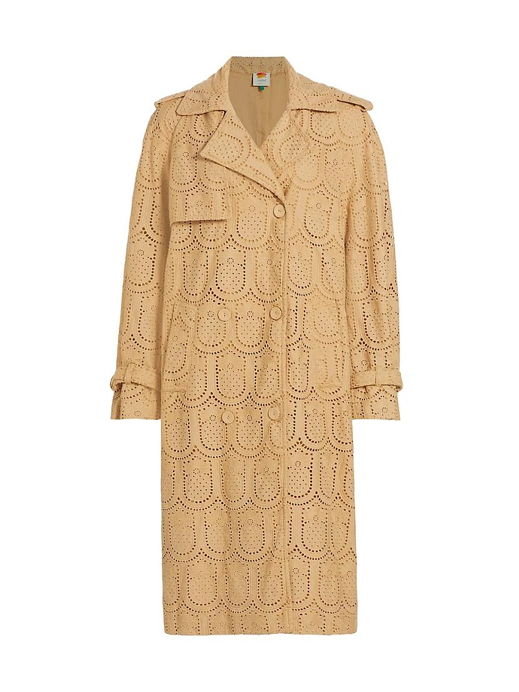 Embroidered Pineapple Cotton Trench Coat