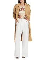 Embroidered Pineapple Cotton Trench Coat