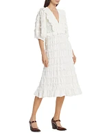 Tiered Puff-Sleeve Midi-Dress