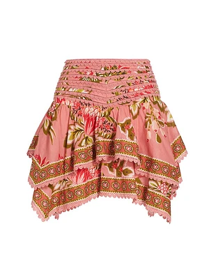 Aura Tiered Floral Cotton Miniskirt