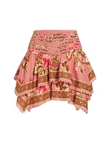 Aura Tiered Floral Cotton Miniskirt