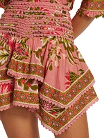 Aura Tiered Floral Cotton Miniskirt