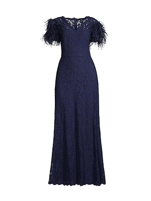 Lace & Feather V-Neck Gown