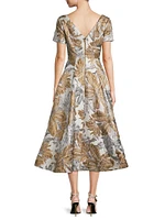 Jacquard Fit-&-Flare Cocktail Dress